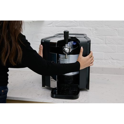 PerfectDraft Draft Beer Dispenser - lifestyle - woman opening beer dispenser showing keg